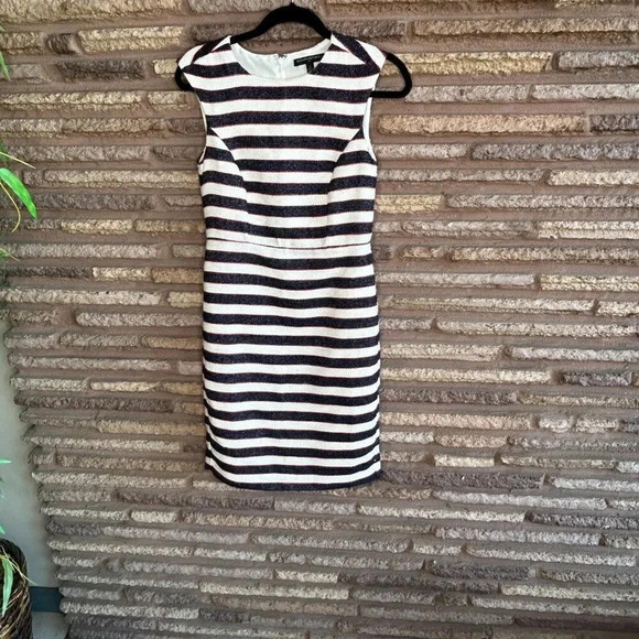 Banana Republic Navy Blue Red Stripes Fitted Pencil Dress Size 0 - Picture 7 of 7
